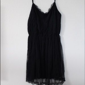 Dark navy and lace mini dress